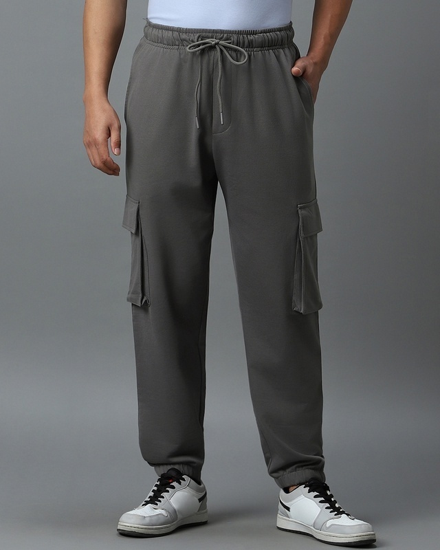 Shop Men's Grey Oversized Cargo Joggers-Front