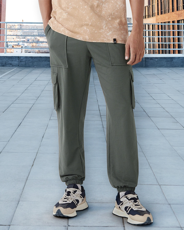 Men's Grey Oversized Cargo Joggers
