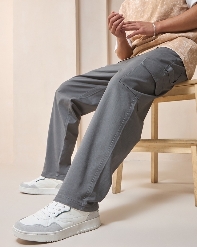 Shop Men's Grey Cargo Carpenter Pants-Front