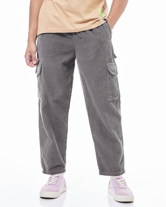 Shop Men's Grey Oversized Cargo Carpenter Pants-Front