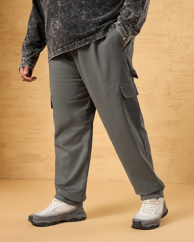 Shop Men's Grey Plus Size Cargo Carpenter Pants-Front