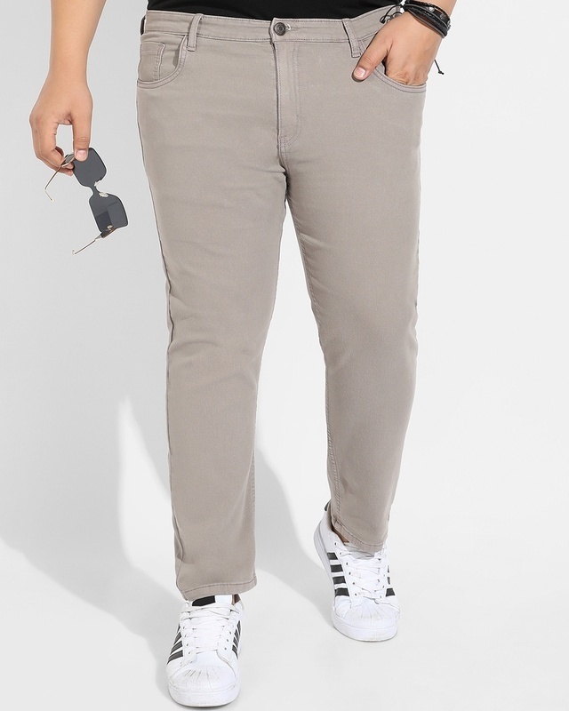 Shop Men's Grey Plus Size Jeans-Front