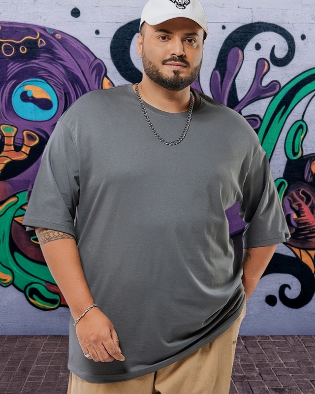 Shop Men's Grey Oversized Plus Size T-shirt-Front