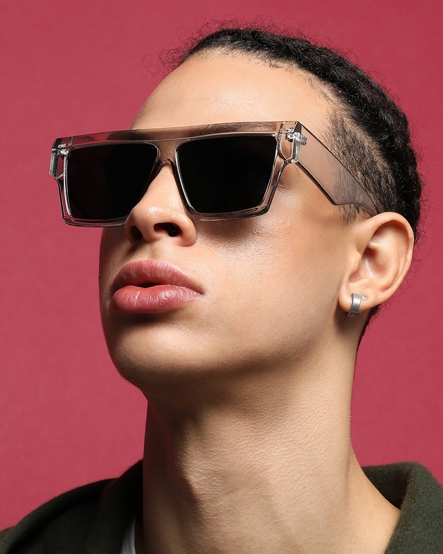 Shop Men's Grey Oversized Polarised Lens Full Rim Sunglasses-Front