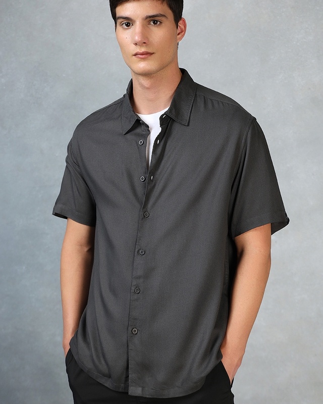 Shop Men's Grey Oversized Shirt-Front