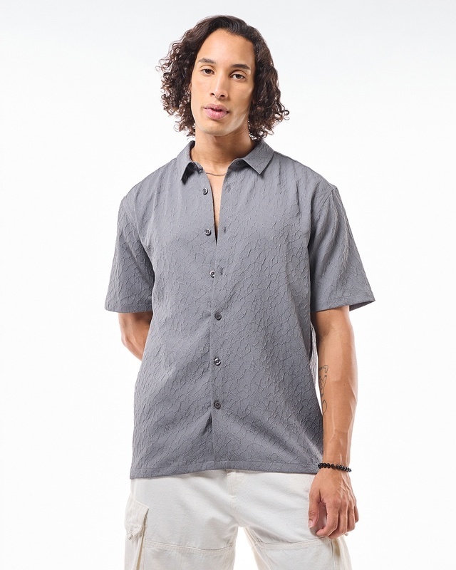Shop Men's Grey Oversized Shirt-Front
