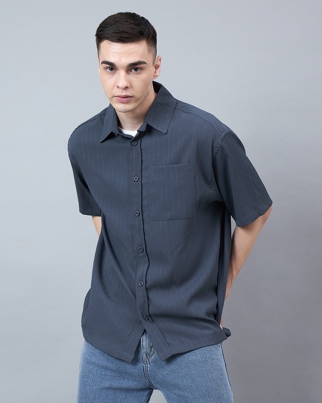 Shop Men's Grey Oversized Shirt-Front