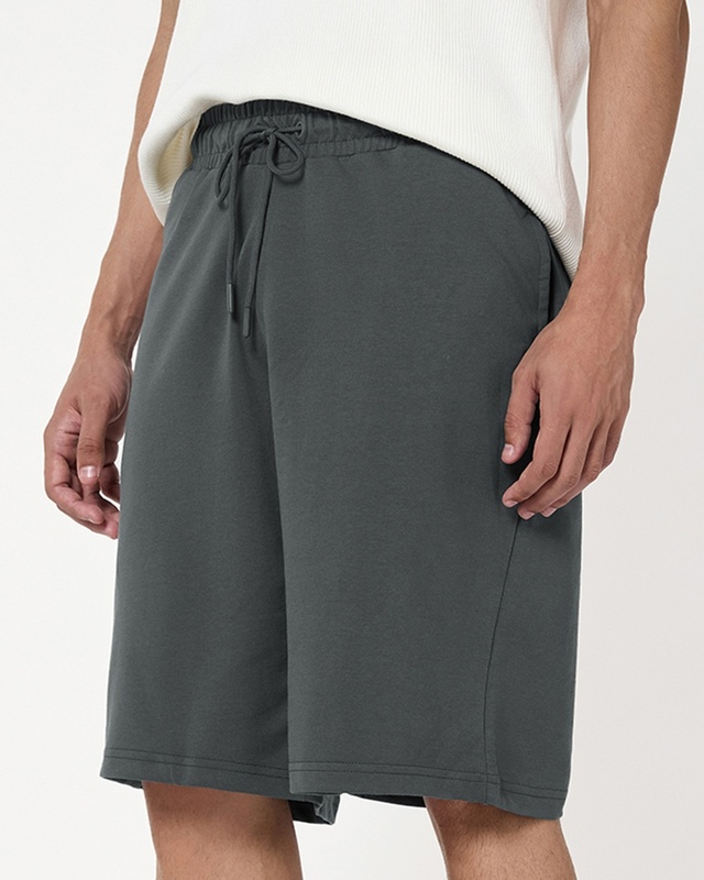 Shop Men's Dark Shadow Grey Oversized Shorts-Front