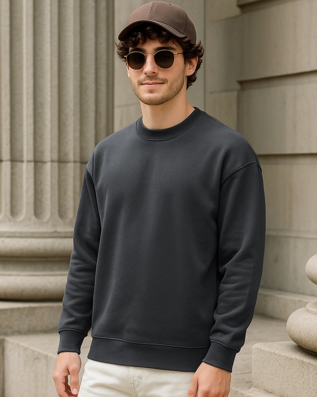 Shop Men's Grey Oversized Acid Wash Sweatshirt-Front