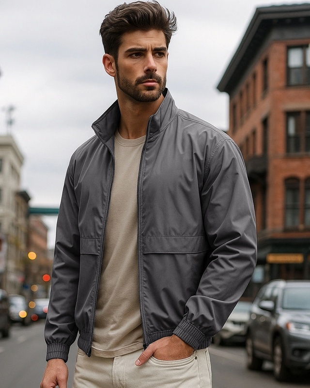 Shop Men's Grey Oversized Windcheater Jacket-Front