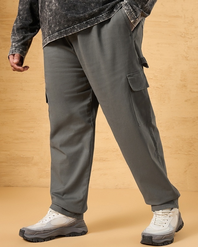 Shop Men's Grey Plus Size Cargo Carpenter Pants-Front