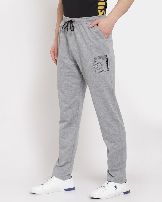 Shop Men's Grey Printed Track Pants-Front