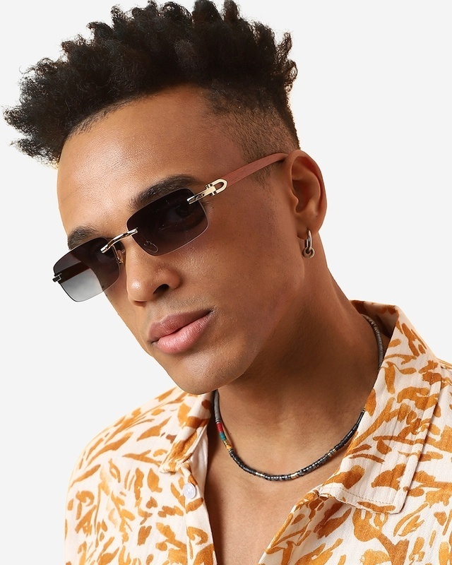 Shop Men's Grey Rectangle Polarised Lens Gradient Sunglasses-Front
