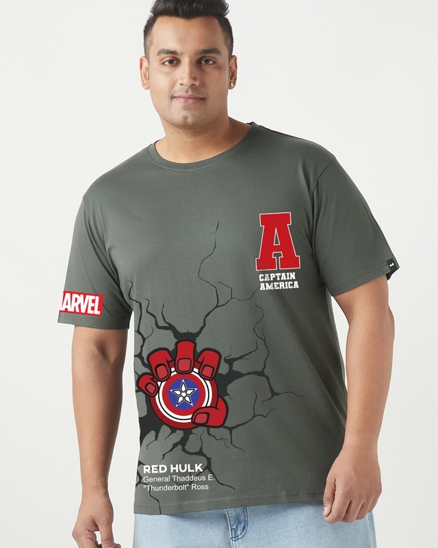 Shop Men's Grey Red Hulk Graphic Printed Plus Size T-shirt-Front