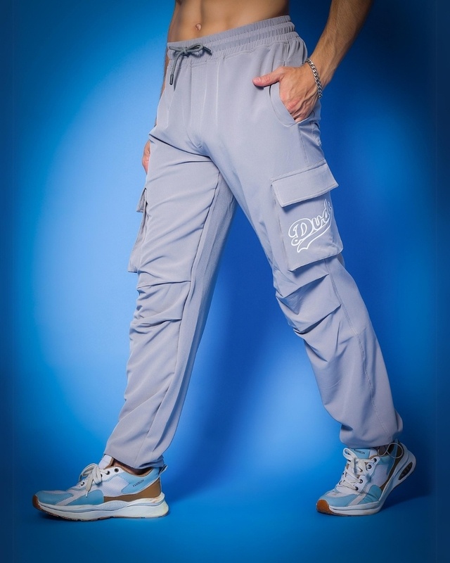 Shop Men's Grey Relaxed Fit Cargo Parachute Pants-Front