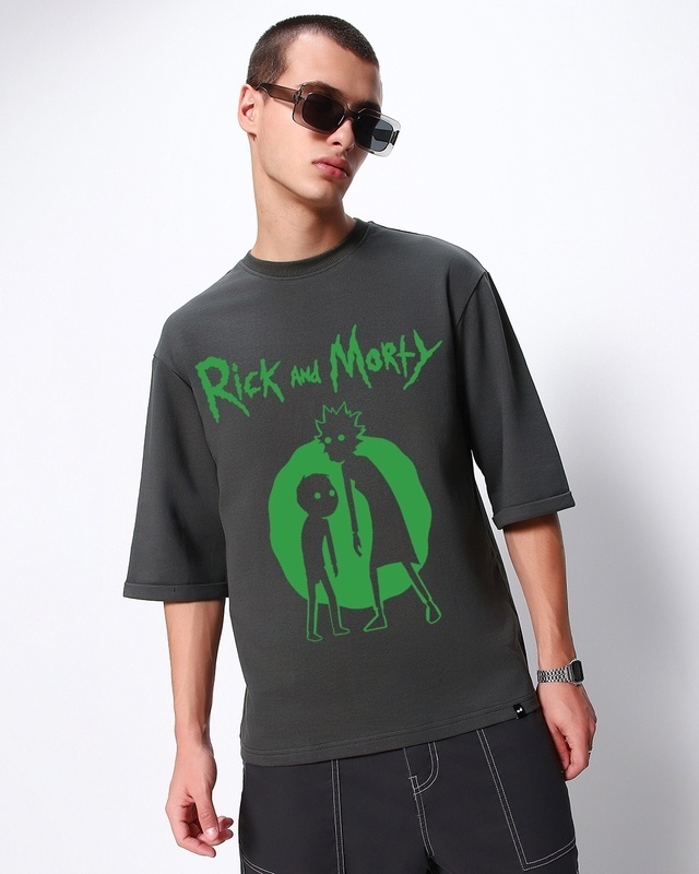 Shop Men's Grey Rick and Morty Graphic Printed Oversized T-shirt-Front