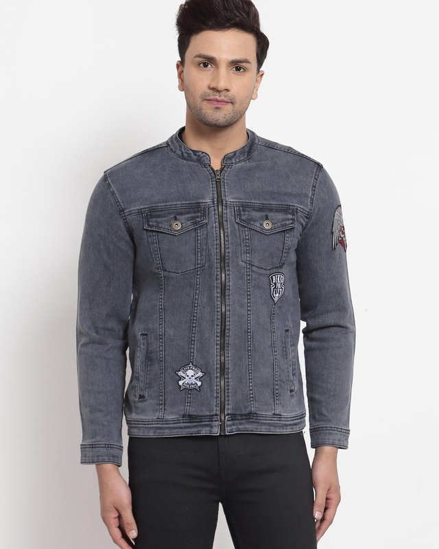 Shop Men's Grey Self Design Jacket-Front
