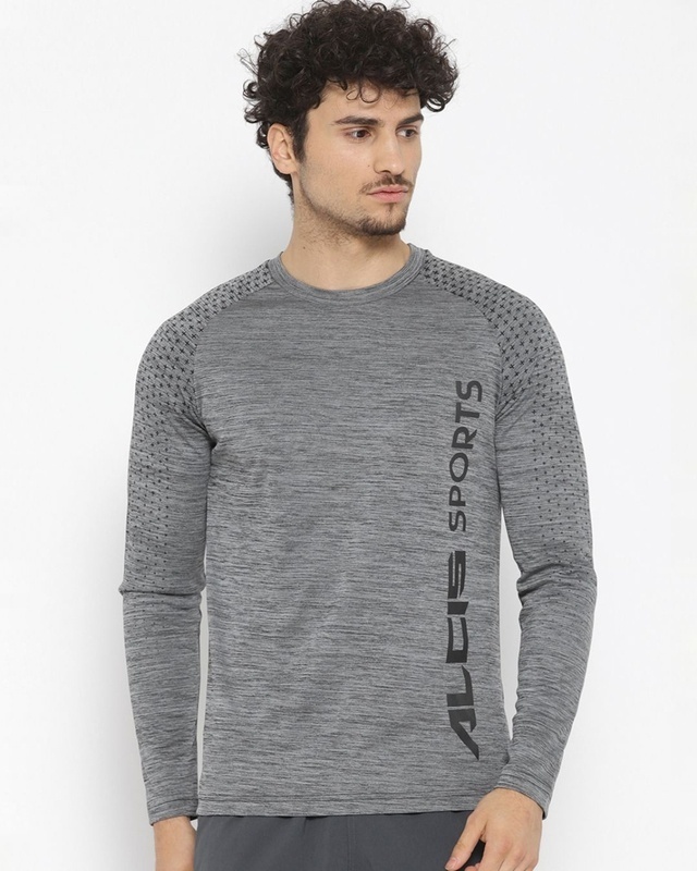 Shop Men's Grey Self Design Slim Fit T-shirt-Front