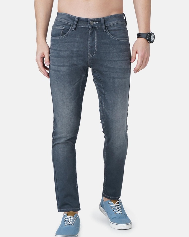 Shop Men's Grey Skinny Fit Jeans-Front