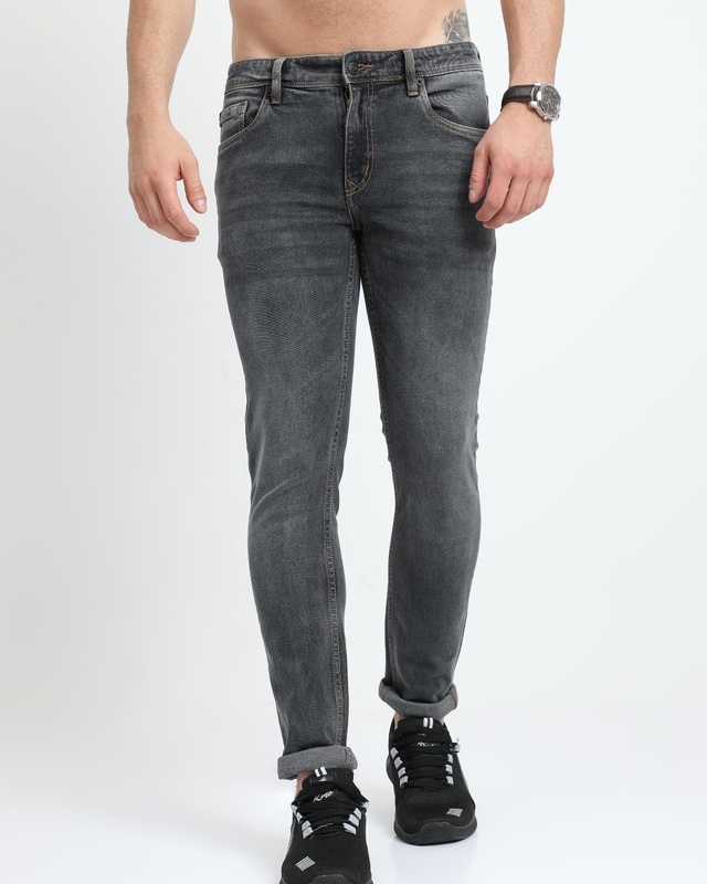 Shop Men's Grey Skinny Fit Jeans-Front