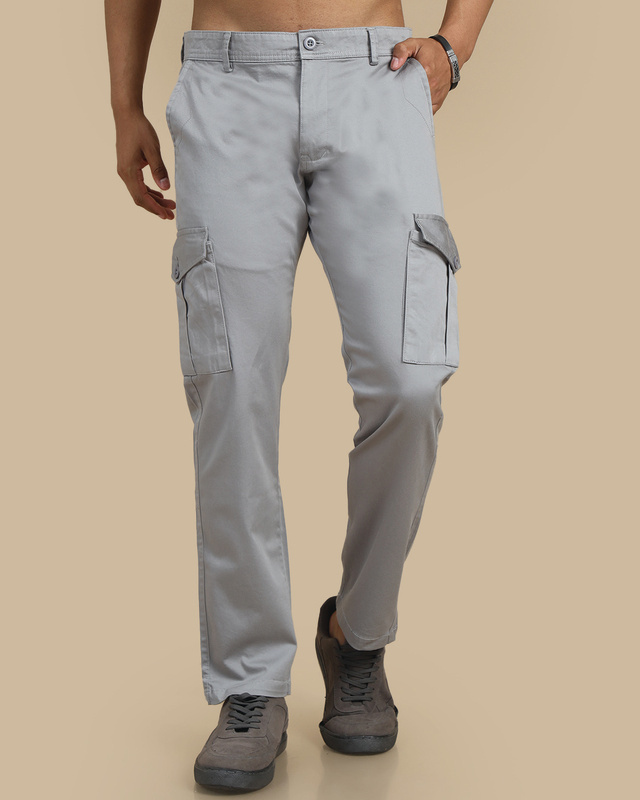 Shop Men's Stone Grey Slim Fit Cargo Pants-Front