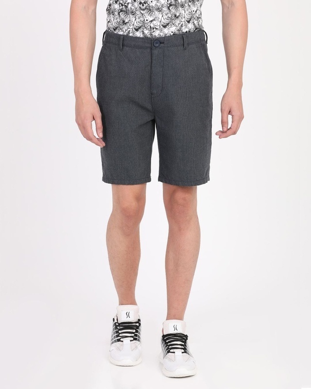 Shop Men's Grey Slim Fit Cotton Shorts-Front