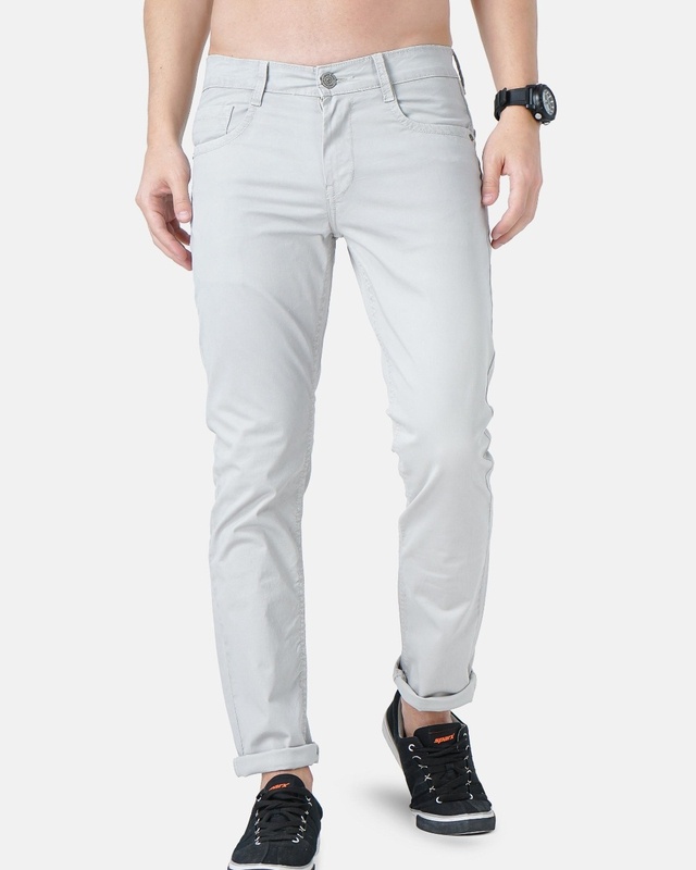 Shop Men's Grey Slim Fit Jeans-Front