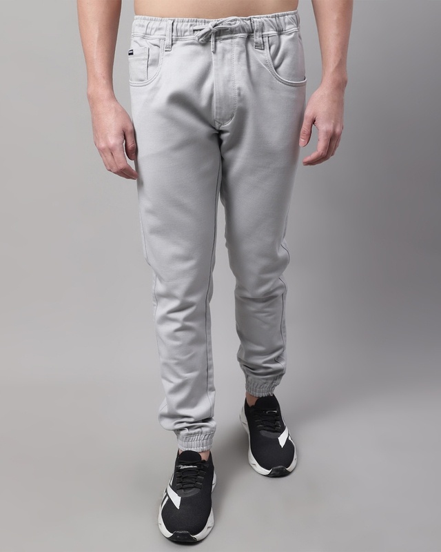 Shop Men's Grey Slim Fit Jogger Jeans-Front