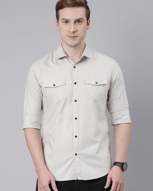 Shop Men's Grey Slim Fit Shirt-Front