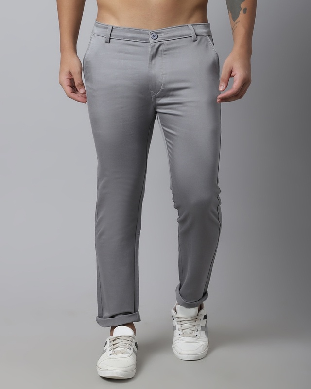 Shop Men's Grey Slim Fit Trousers-Front