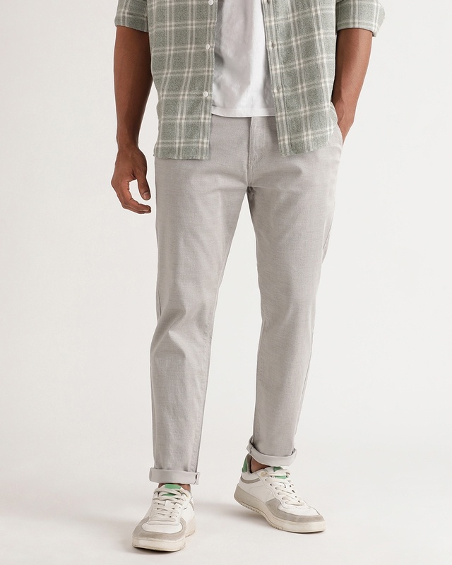 Shop Men's Grey Slim Fit Trousers-Front