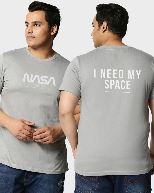 Shop Men's Grey Spaced NASA Typography Plus Size T-shirt-Front