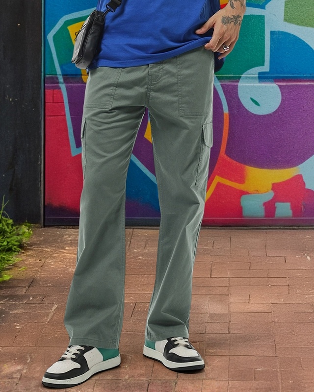 Men's Grey Straight Fit Cargo Pants