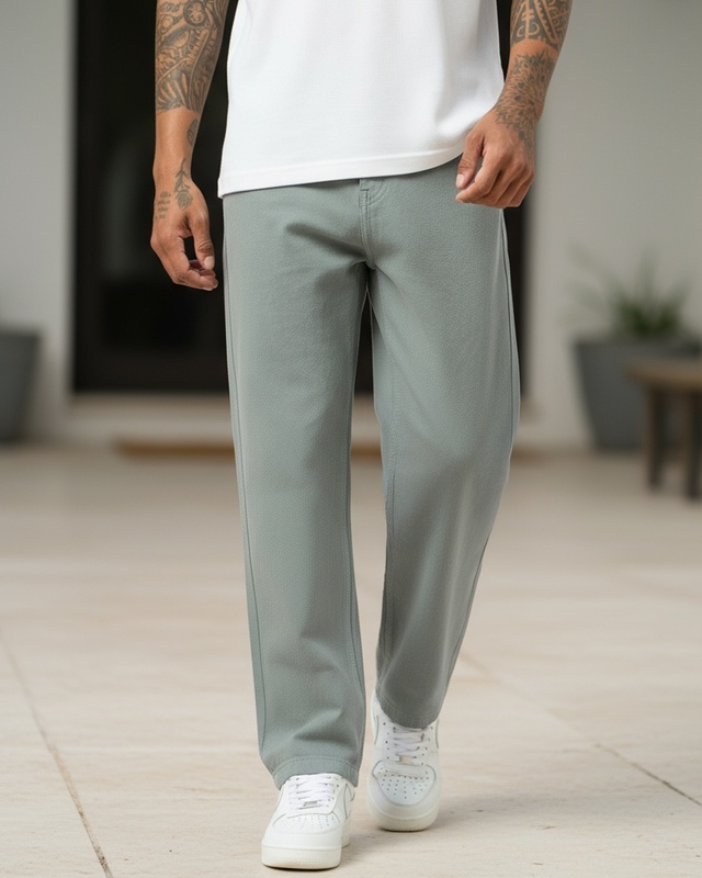 Men's Grey Straight Fit Mid-Rise Jeans-Front Bewakoof Shop Men's Grey Straight Fit Mid-Rise Jeans-Front