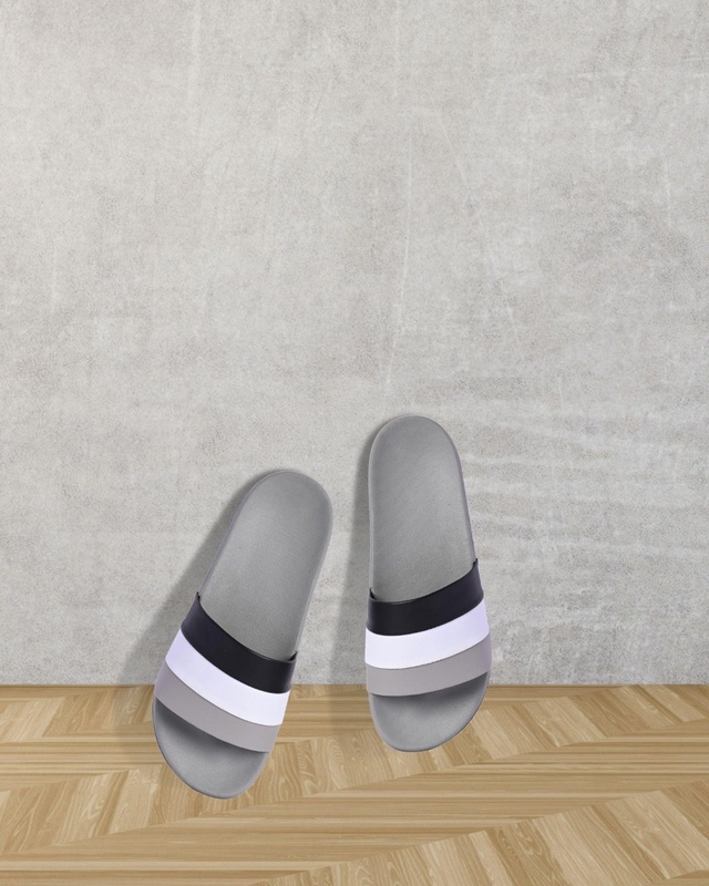 Shop Men's Grey Striped Sliders-Front