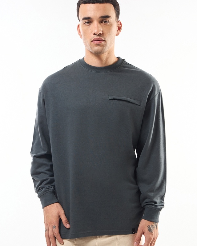 Men's Grey Super Loose Fit T-shirt-Front Bewakoof Shop Men's Grey Super Loose Fit T-shirt-Front