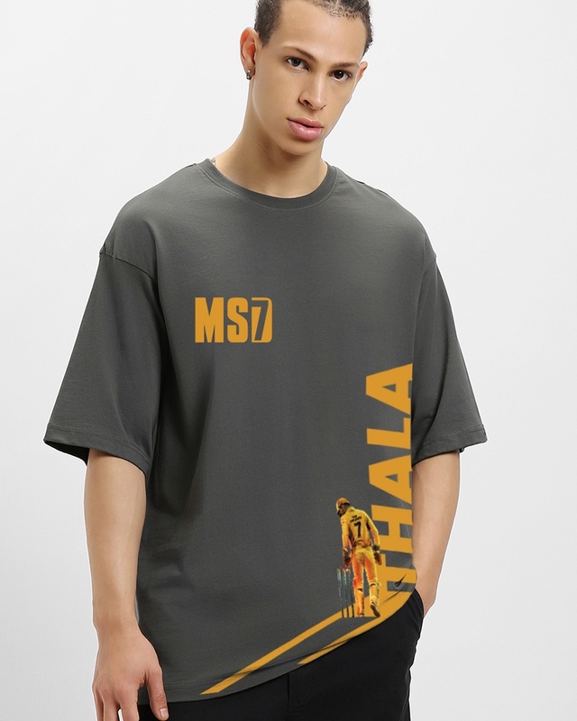 Shop Men's Grey Thala Graphic Printed Oversized T-shirt-Front
