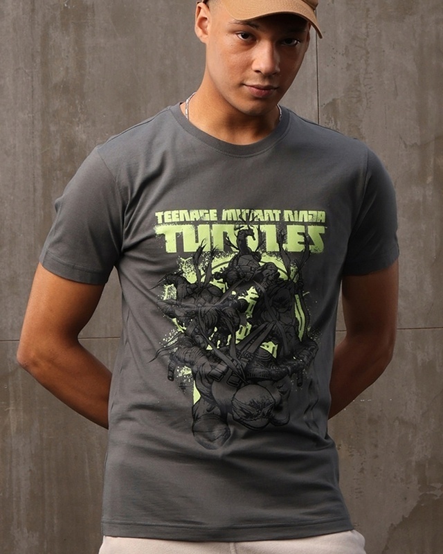 Shop Men's Grey Turtle Warriors Graphic Printed T-shirt-Front