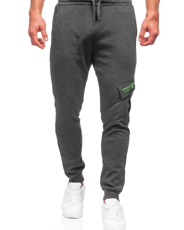 Shop Men's Grey Typography Slim Fit Joggers-Front