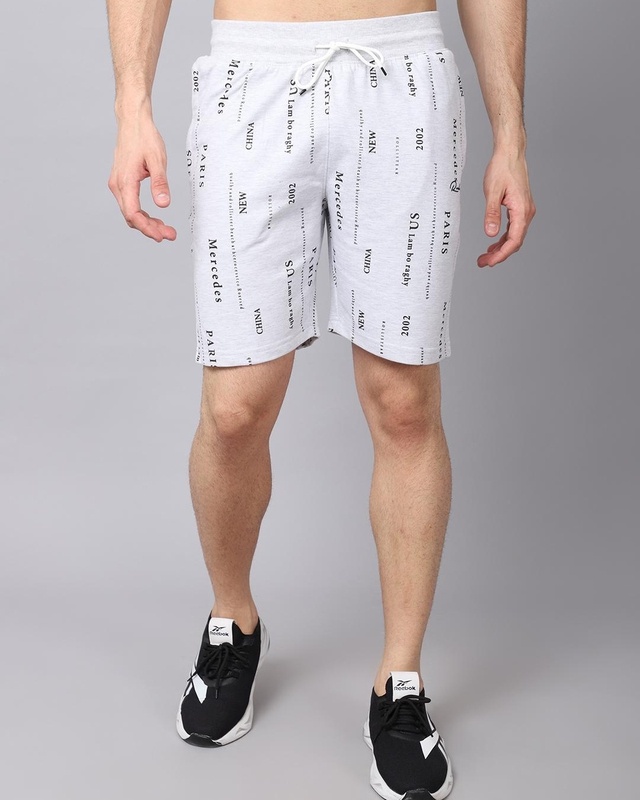Shop Men's Grey Typography Slim Fit Shorts-Front