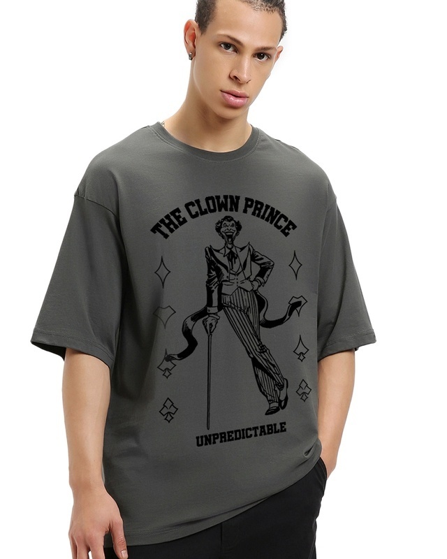 Shop Men's Grey Unpredictable Graphic Printed Oversized T-shirt-Front