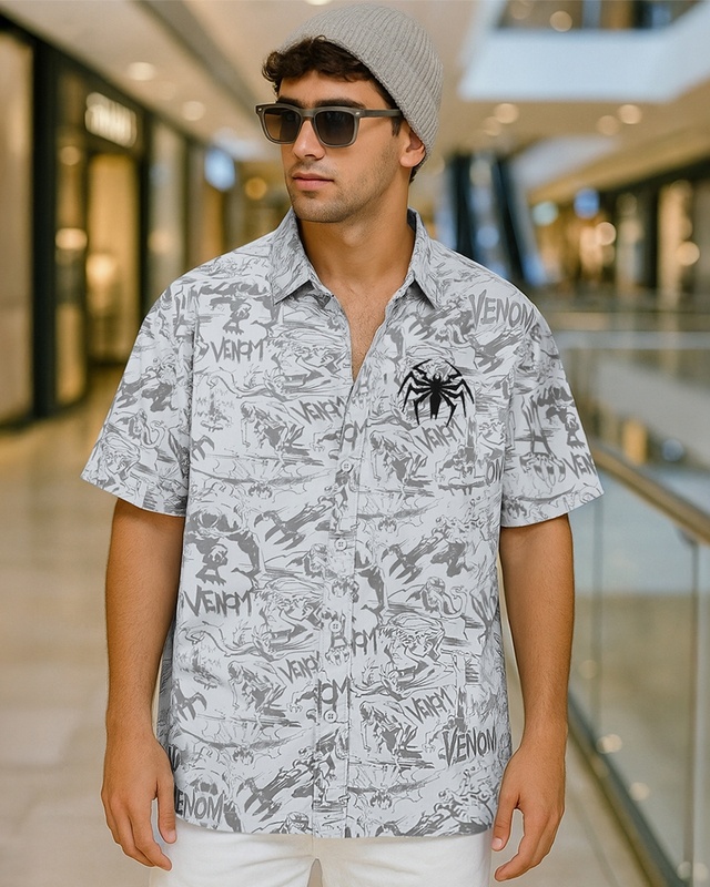 Shop Men's Grey Venom All Over Printed Oversized Shirt-Front