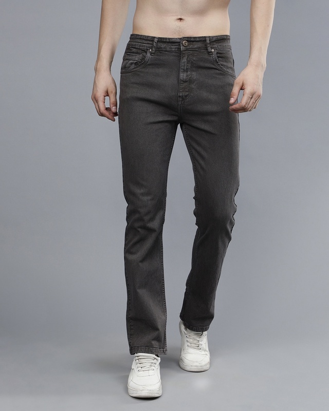 Shop Men's Grey Washed Bootcut Jeans-Front