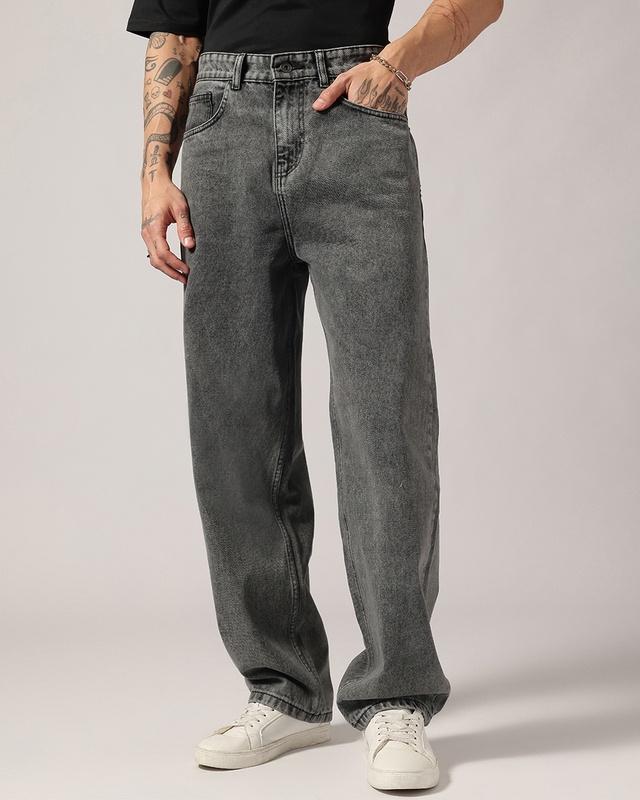 Men's Grey Washed Relaxed Fit Jeans