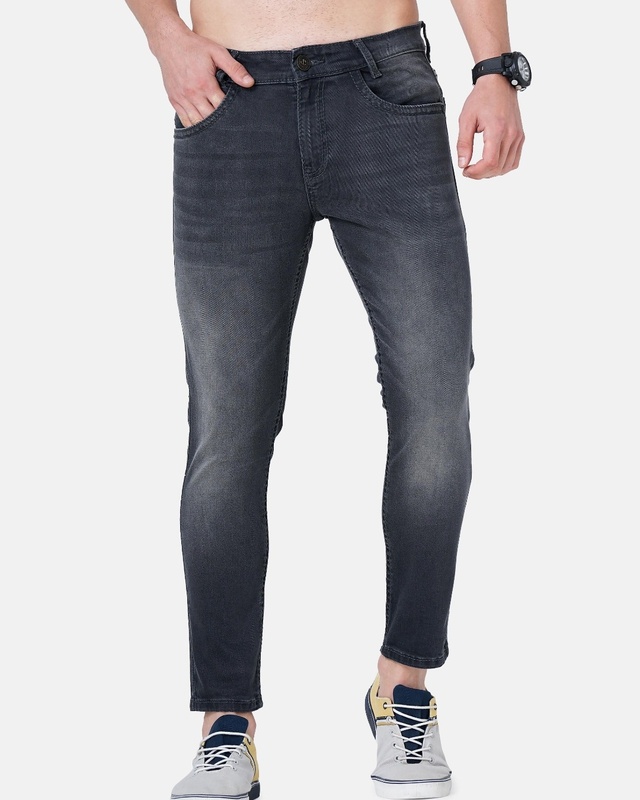 Shop Men's Grey Washed Skinny Fit Jeans-Front