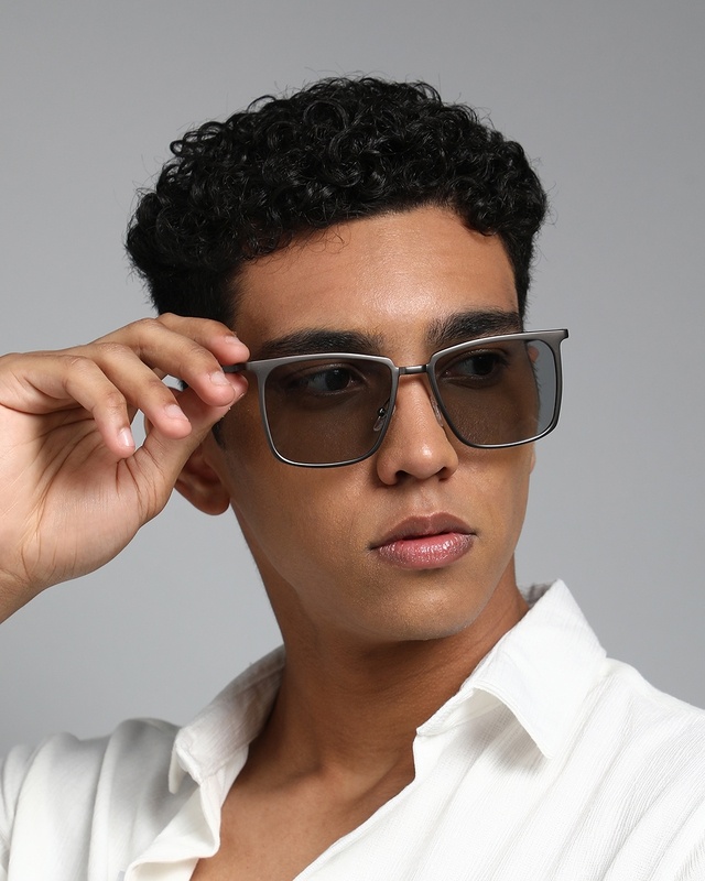 Shop Men's Grey Wayfarer Polarised Lens Sunglasses-Front