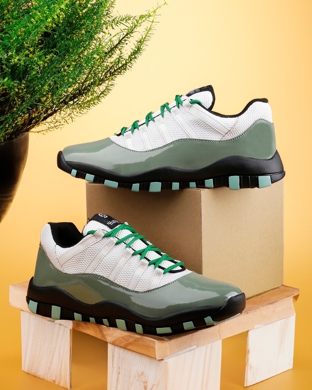 Shop Men's Grey & Green Color Block Sneakers-Front