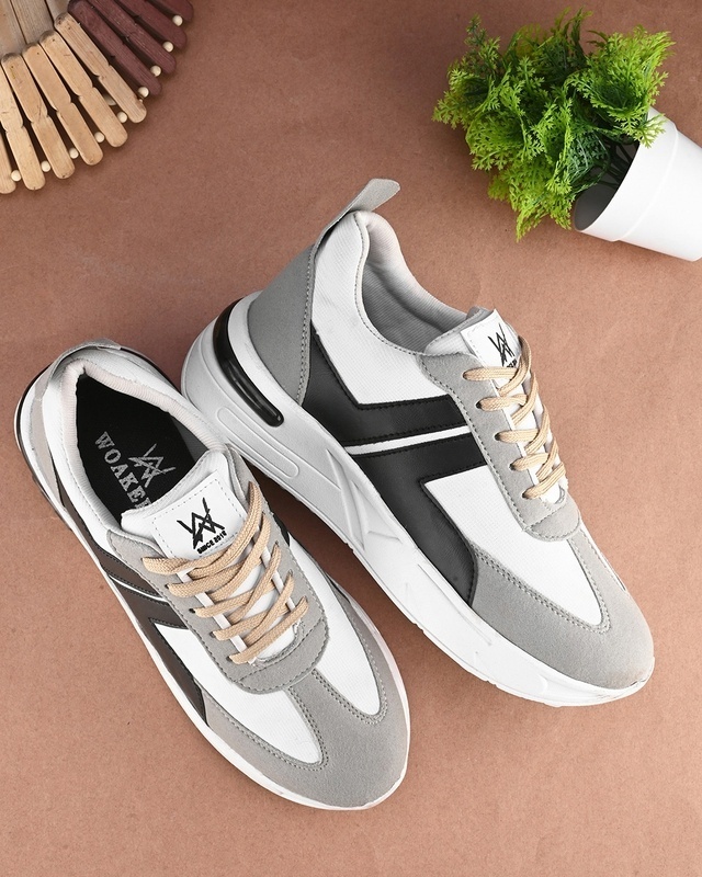 Shop Men's Grey & White Color Block Sneakers-Front