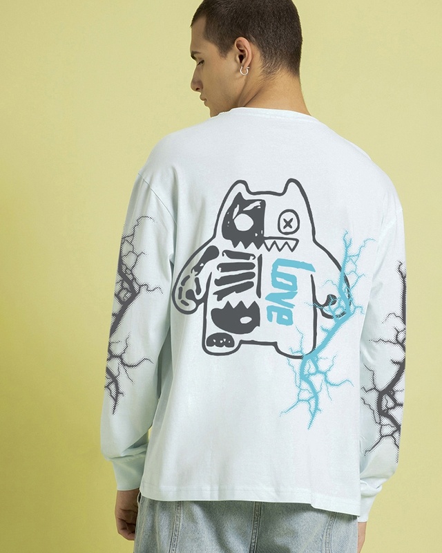 Shop Men's Ice Melt Blue Electric Love Graphic Printed Oversized T-shirt-Front
