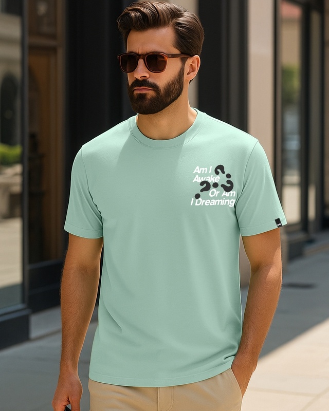 Shop Men's Iceberg Green Am I Awake Typography T-shirt-Front